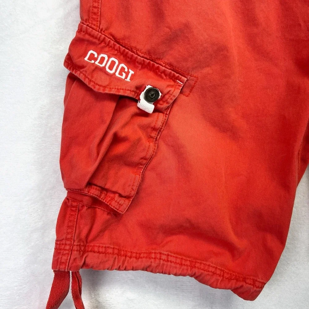 Coogi Cargo Shorts Mens 34 Red Streetwear Y2K‎ Embroidered Logo Baggy Cotton